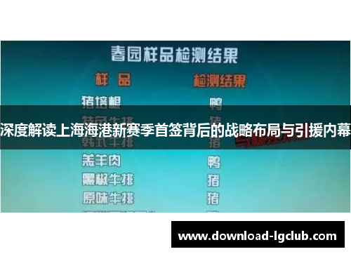 深度解读上海海港新赛季首签背后的战略布局与引援内幕