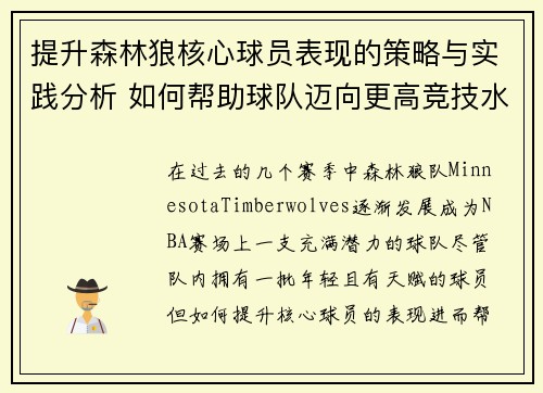 提升森林狼核心球员表现的策略与实践分析 如何帮助球队迈向更高竞技水平